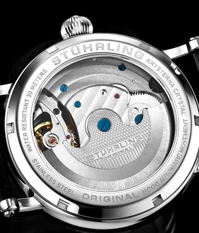 Stuhrling,Legacy 43mm,43mm,Stainless Steel,Blue,Silver,Automatic,Dule Time,Day / Night Indication,4000,4000.1