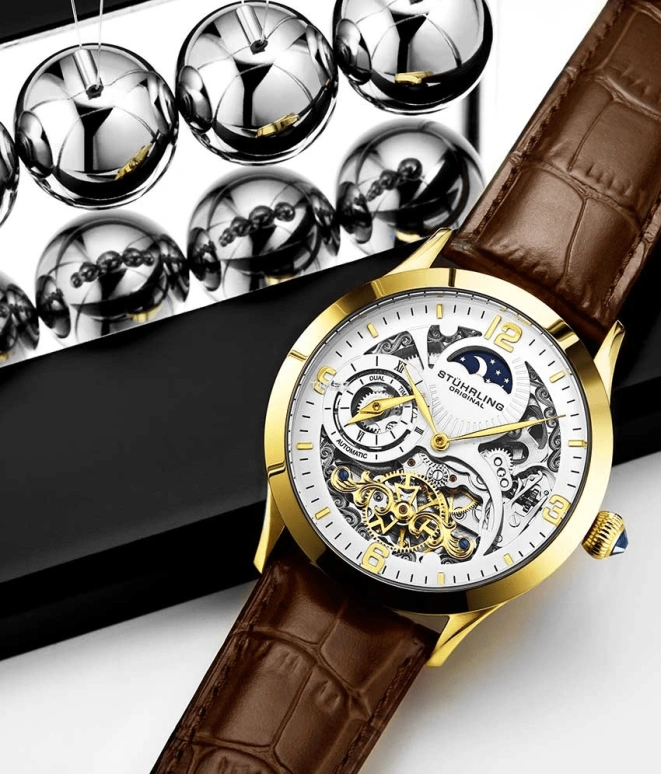 Stuhrling,Legacy 44mm,44mm,Stainless Steel,White,Automatic,Dule Time,Day / Night Indication,3921,3921.3