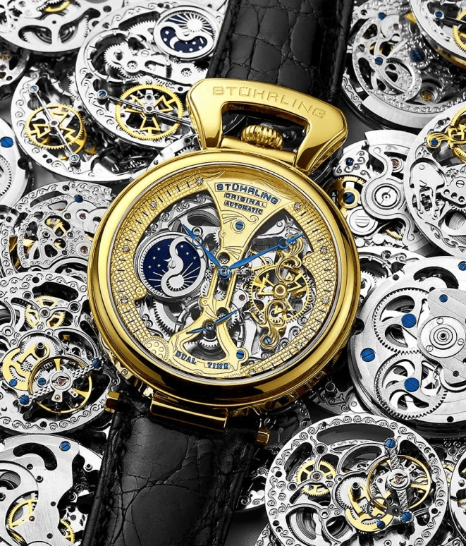 Stuhrling,Legacy 46mm,46mm,Stainless Steel,Gold,Automatic,Dule Time,Day / Night Indication,3920,3920.2