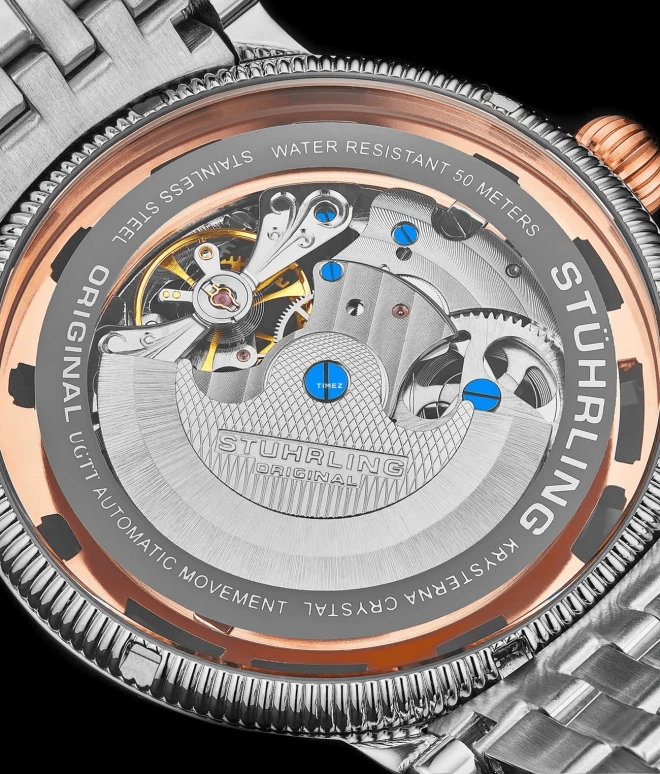 Stuhrling,Legacy 48mm,48mm,Stainless Steel,Rose Gold,Silver,Automatic,Dule Time,Day / Night Indication,3922,3922.3