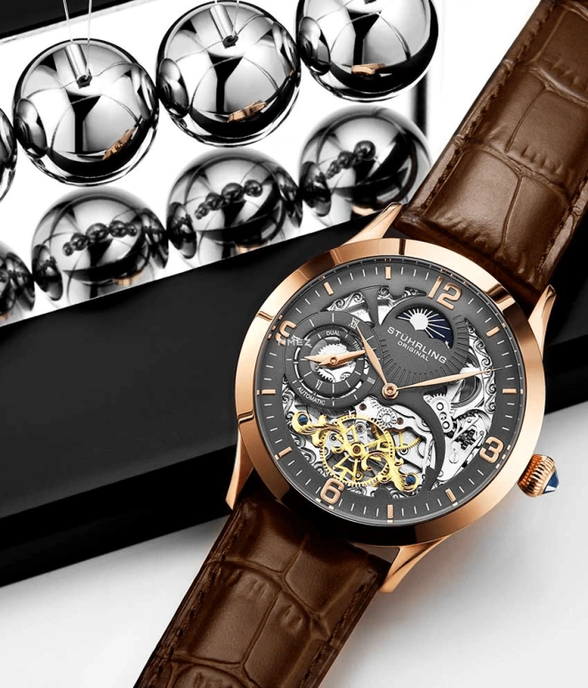 Stuhrling,Legacy 44mm,44mm,Red Gold,Grey,Automatic,Dule Time,Day / Night Indication,3921,3921.4