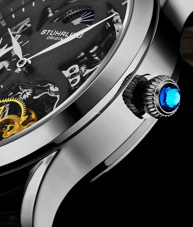Stuhrling,Legacy 44mm,44mm,Stainless Steel,Black,Automatic,Dule Time,Day / Night Indication,3921,3921.1