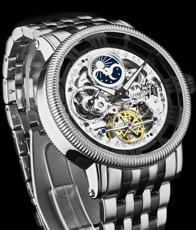 Stuhrling,Legacy 48mm,48mm,Stainless Steel,Black,Silver,Automatic,Dule Time,Day / Night Indication,3922,3922.4