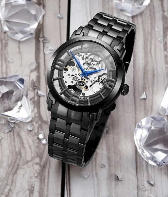 Stuhrling,Legacy 42mm,42mm,Stainless Steel,Black,Silver,Automatic,Hardlex,Round,3964,3964.2