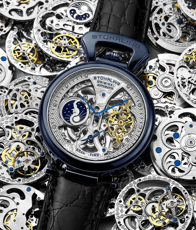 Stuhrling,Legacy 46mm,46mm,Stainless Steel,Silver,Automatic,Dule Time,Day / Night Indication,3920,3920.3