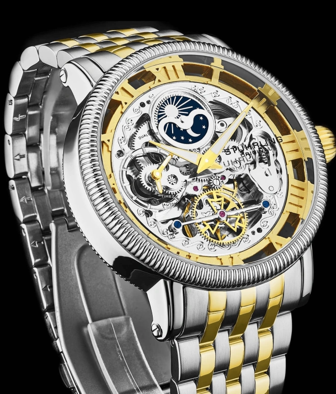 Stuhrling,Legacy 48mm,48mm,Stainless Steel,Gold,Silver,Automatic,Dule Time,Day / Night Indication,3922,3922.2