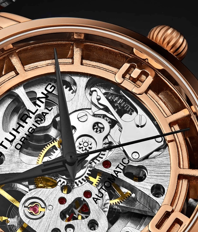 Stuhrling,Legacy 40mm,40mm,Stainless Steel,Silver,Rose Gold,Automatic,Hardlex,Round,3982,3982.6