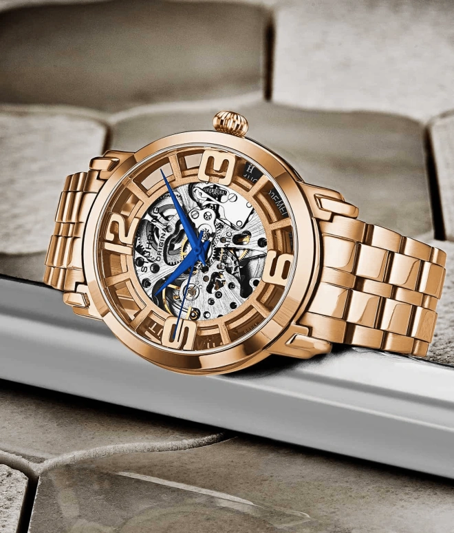 Stuhrling,Legacy 42mm,42mm,Stainless Steel,Rose Gold,Silver,Automatic,Hardlex,Round,3964,3964.3