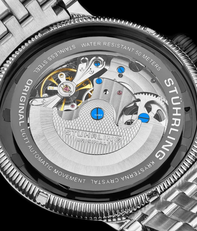 Stuhrling,Legacy 48mm,48mm,Stainless Steel,Black,Silver,Automatic,Dule Time,Day / Night Indication,3922,3922.4