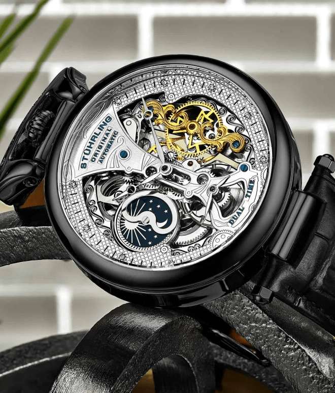 Stuhrling,Legacy 46mm,46mm,Stainless Steel,Silver,Automatic,Dule Time,Day / Night Indication,3920,3920.4
