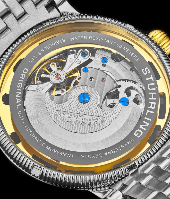 Stuhrling,Legacy 48mm,48mm,Stainless Steel,Gold,Silver,Automatic,Dule Time,Day / Night Indication,3922,3922.2