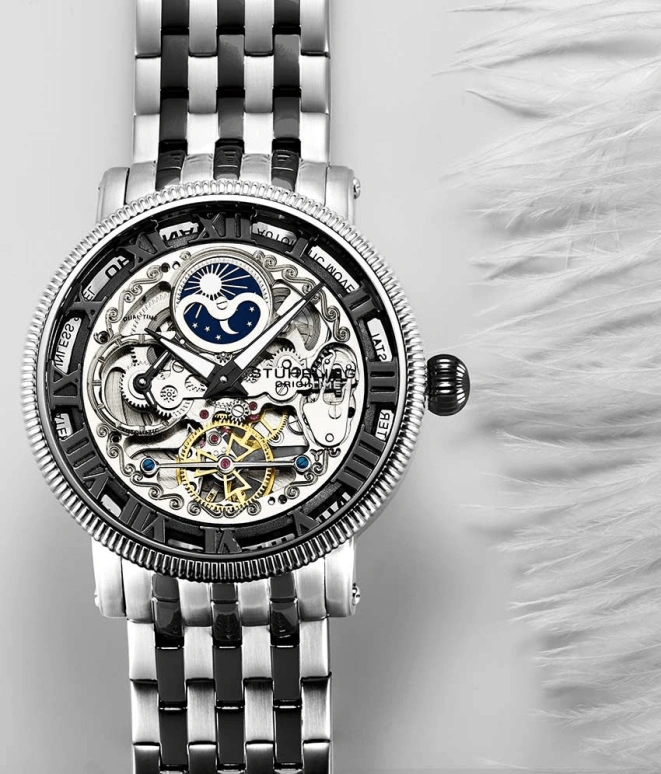 Stuhrling,Legacy 48mm,48mm,Stainless Steel,Black,Silver,Automatic,Dule Time,Day / Night Indication,3922,3922.4