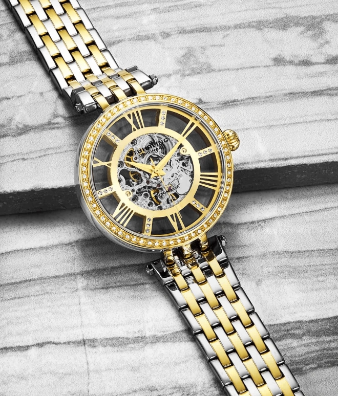 Stuhrling,Legacy 38mm,38mm,Stainless Steel,Gold,Automatic,Hardlex,Round,3944,3944.2