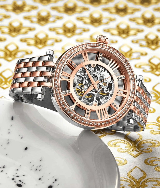 Stuhrling,Legacy 38mm,38mm,Stainless Steel,Rose Gold,Silver,Automatic,Hardlex,Round,3944,3944.3