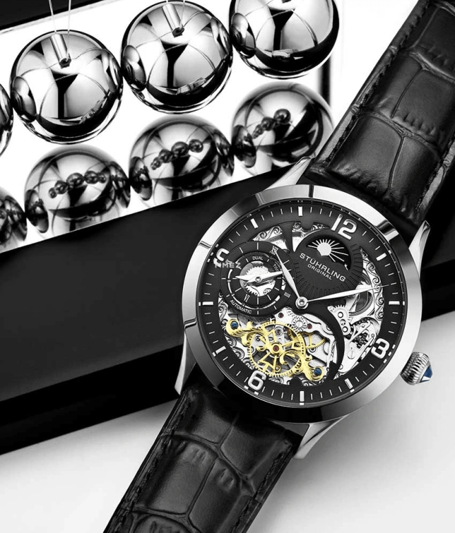 Stuhrling,Legacy 44mm,44mm,Stainless Steel,Black,Automatic,Dule Time,Day / Night Indication,3921,3921.1