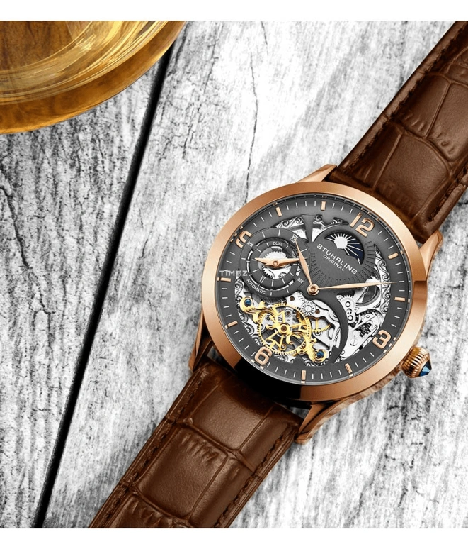 Stuhrling,Legacy 44mm,44mm,Red Gold,Grey,Automatic,Dule Time,Day / Night Indication,3921,3921.4
