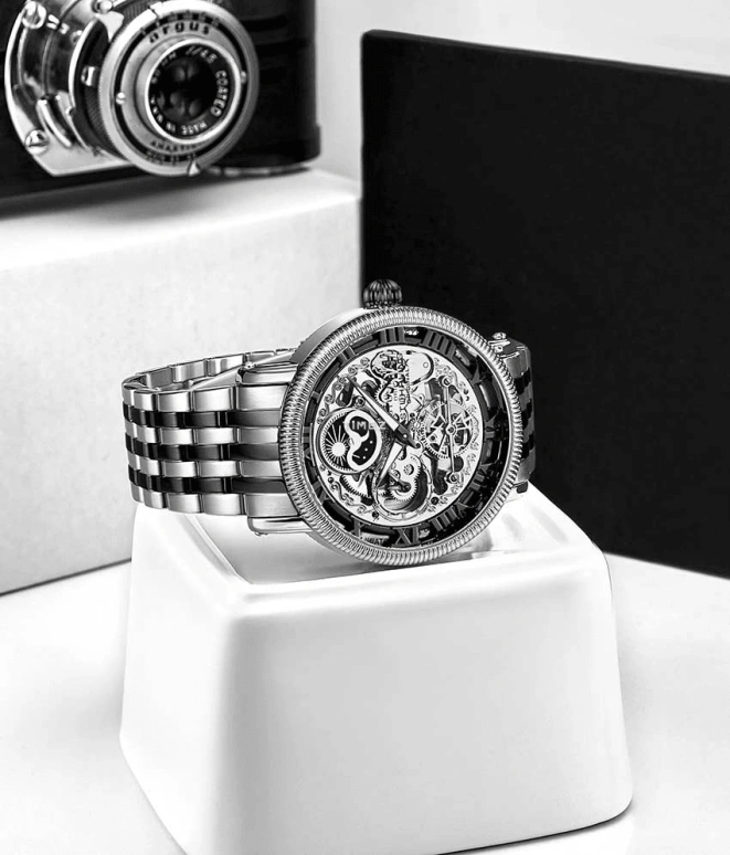 Stuhrling,Legacy 48mm,48mm,Stainless Steel,Black,Silver,Automatic,Dule Time,Day / Night Indication,3922,3922.4