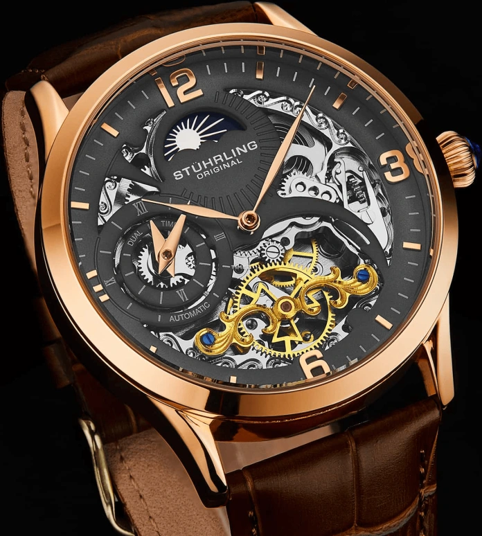 Stuhrling,Legacy 44mm,44mm,Red Gold,Grey,Automatic,Dule Time,Day / Night Indication,3921,3921.4