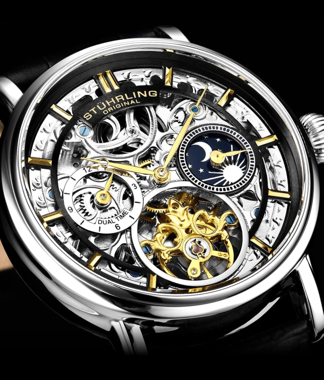 Stuhrling,Legacy 43mm,43mm,Stainless Steel,Black,Automatic,Dule Time,Day / Night Indication,4000,4000.2