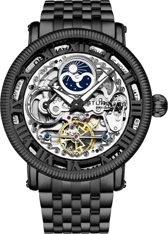 Stuhrling,Legacy 48mm,48mm,Stainless Steel,Black,Silver,Automatic,Dule Time,Day / Night Indication,3922,3922.5