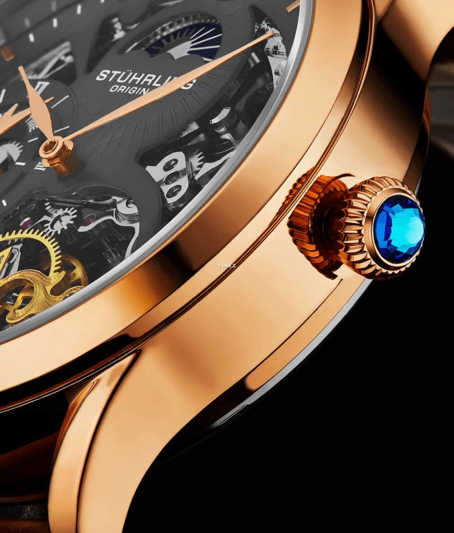 Stuhrling,Legacy 44mm,44mm,Red Gold,Grey,Automatic,Dule Time,Day / Night Indication,3921,3921.4