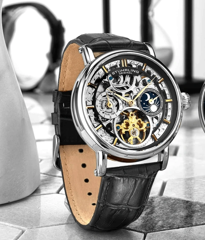 Stuhrling,Legacy 43mm,43mm,Stainless Steel,Black,Automatic,Dule Time,Day / Night Indication,4000,4000.2