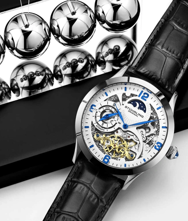 Stuhrling,Legacy 44mm,44mm,Stainless Steel,White,Automatic,Dule Time,Day / Night Indication,3921,3921.2