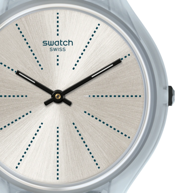 Swatch,SKIN 36.80mm,36.80mm,Plastic,Silver,Quartz,Tonneau,Transparent,SVOS101