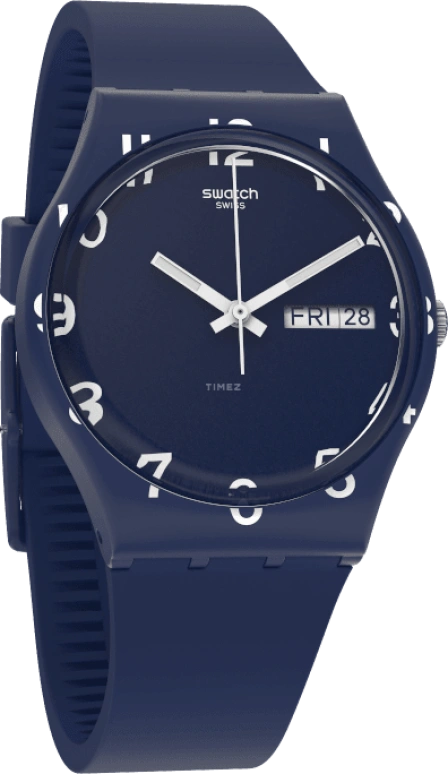 Swatch,Originals 39.20mm,39.20mm,Plastic,Blue,Sapphire,Crystal Glass,Closed,GN726