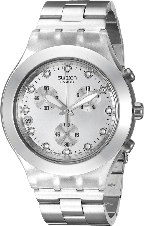 Swatch,CLASSIC 42mm,42mm,Plastic,Silver,Quartz,Chronograph,Day,SVCK4038G