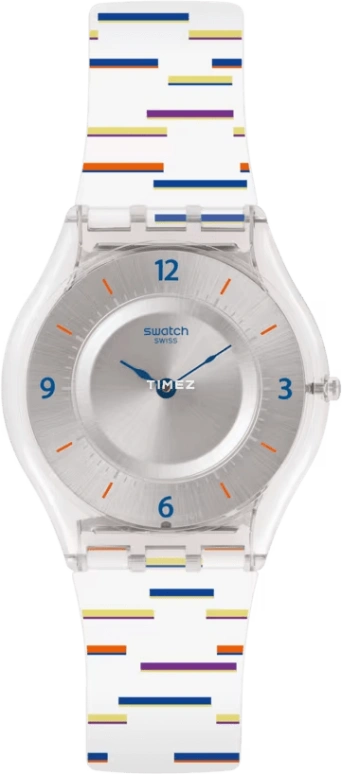 Swatch,SKIN 34mm,34mm,Plastic,Silver,Quartz,Tonneau,Transparent,SFE108