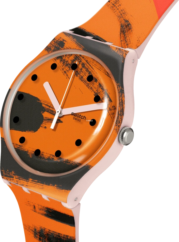 Swatch,Originals 41mm,41mm,Plastic,Orange,Black,Quartz,Round,Transparent,SUOZ362
