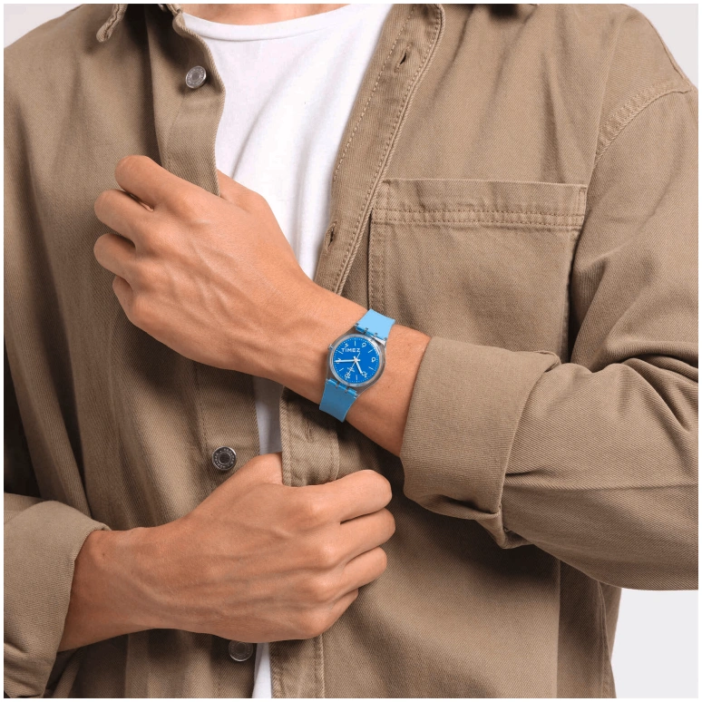 Swatch,Other 34mm,34mm,Bio-sourced,Blue,Turquoise,Quartz,Sapphire,Crystal Glass,Round,SO28S101
