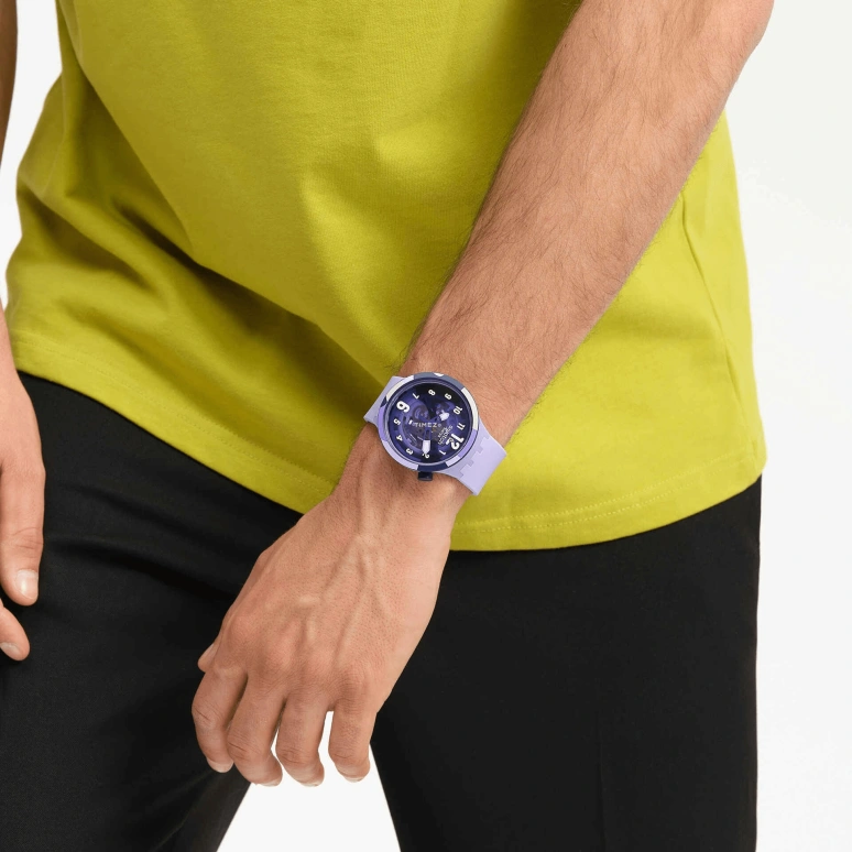 Swatch,Other 47mm,47mm,Bio-sourced,Purple,Quartz,Sapphire,Crystal Glass,Round,SB05V101