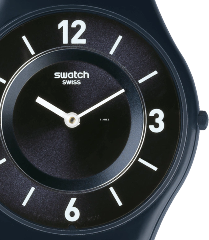 Swatch,CLASSIC 34mm,34mm,Plastic,Black,Quartz,Tonneau,Blue,SFN123