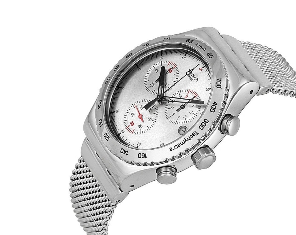 Swatch,IRONY 43mm,43mm,Stainless Steel,Grey,Quartz,Chronograph,Day,YVS405G