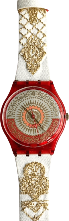 Swatch,Other 34mm,34mm,Plastic,White,Red,Quartz,Crystal Glass,Tonneau,GR124