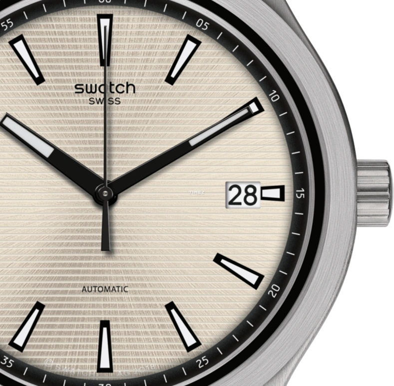Swatch,IRONY 42mm,42mm,Stainless Steel,Beige,Quartz,Day,Tonneau,YIS424G