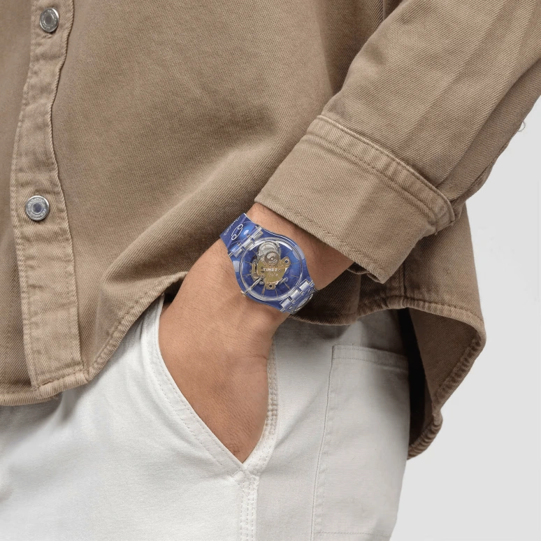 Swatch,Originals 41mm,41mm,Plastic,Transparent,Quartz,Sapphire,Crystal Glass,Round,SUOK147,SUOK147-030