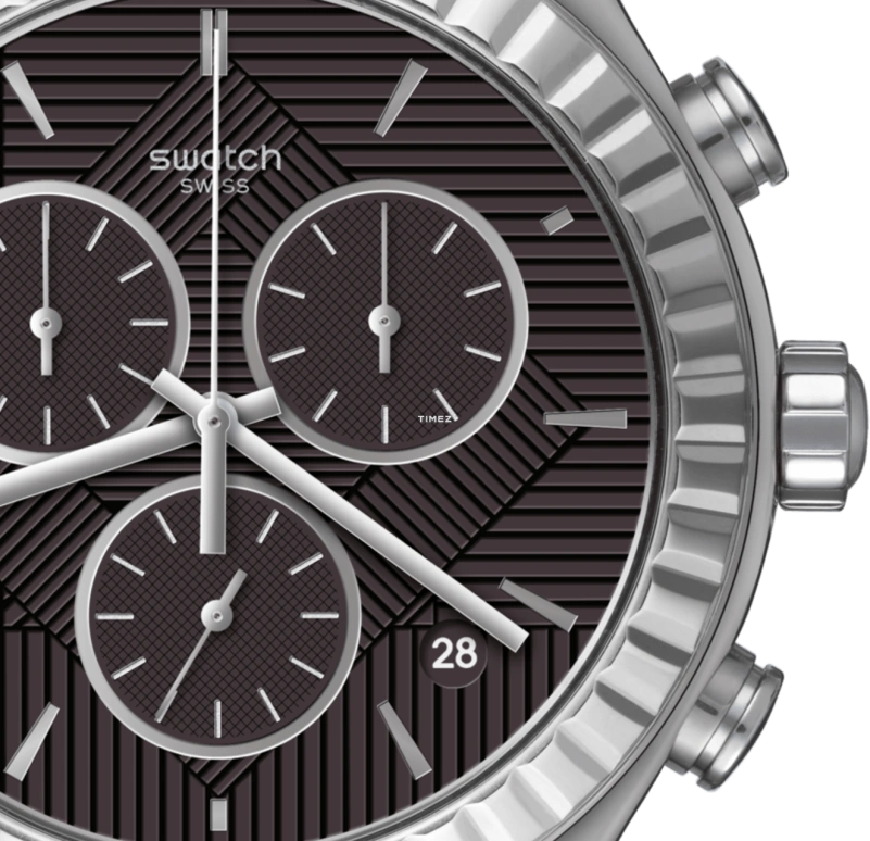 Swatch,Other 43mm,43mm,Stainless Steel,Black,Quartz,Chronograph,Day,YVS471G