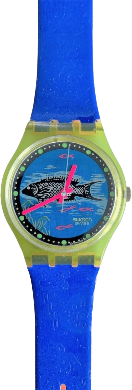 Swatch,Other 34mm,34mm,Plastic,Blue,Black,Quartz,Crystal Glass,Tonneau,GG116