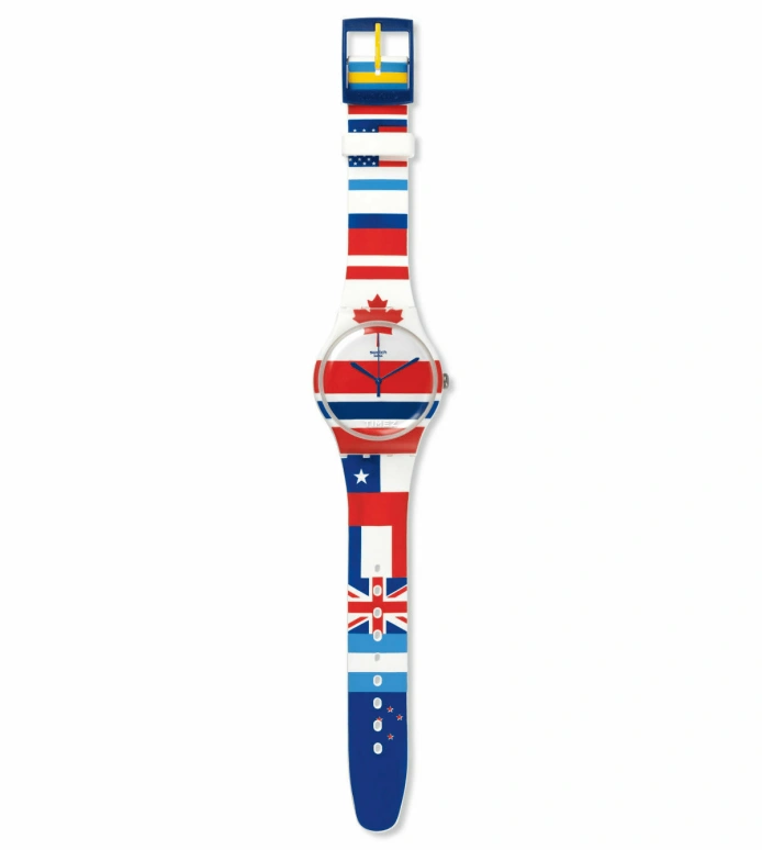 Swatch,Other 41mm,41mm,Plastic,White,Blue,Red,Quartz,Round,White,SUOW111