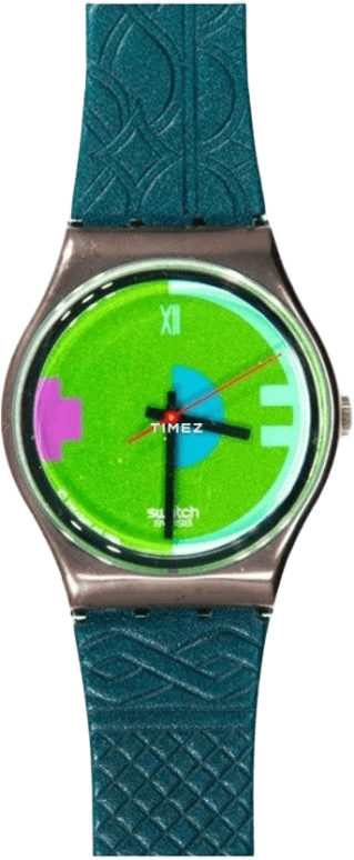 Swatch,Other 34mm,34mm,Plastic,Green,Quartz,Sapphire,Crystal Glass,Tonneau,GX116