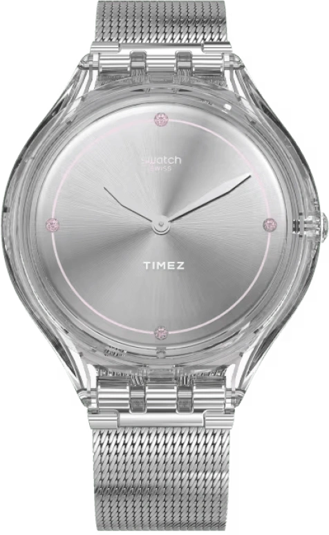 Swatch,SKIN 36.80mm,36.80mm,Plastic,Grey,Quartz,Tonneau,Transparent,SVOK105M