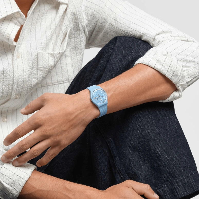 Swatch,Originals 34mm,34mm,Bio-sourced,Blue,Quartz,Date,Day,SO28S704