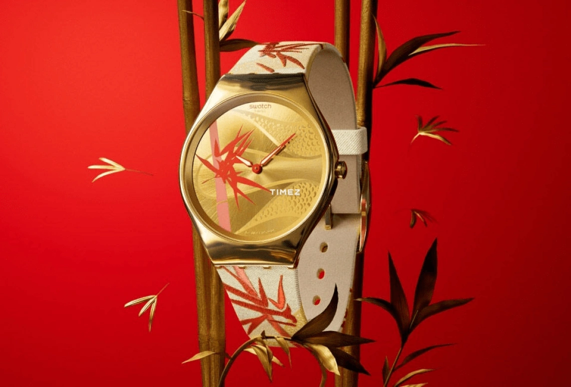 Swatch,SKIN 38mm,38mm,Stainless Steel,Champagne,Red,Quartz,Glass,Tonneau,SYXZ105