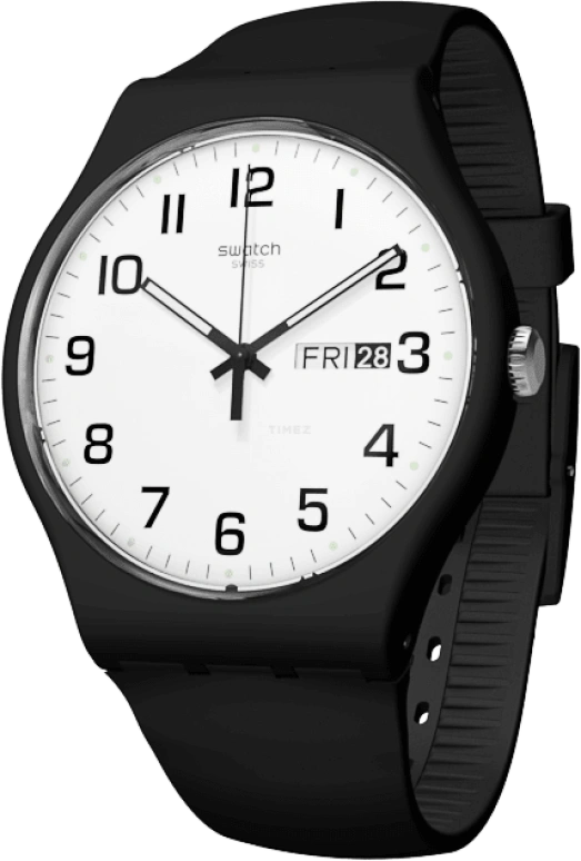 Swatch,CLASSIC 41mm,41mm,Plastic,White,Quartz,Date,Day,SUOB705