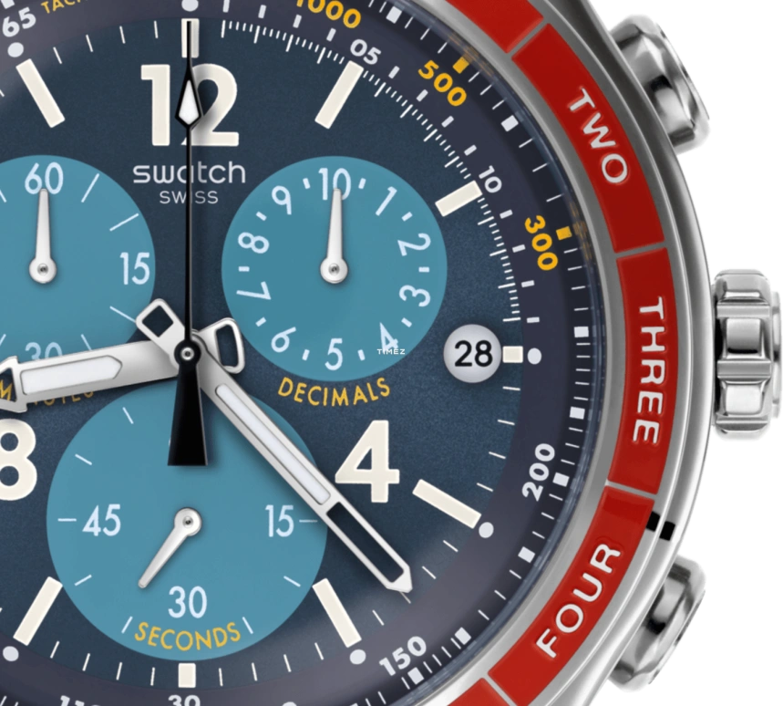 Swatch,HUMPY BUMPY 47mm,47mm,Stainless Steel,Blue,Quartz,Chronograph,Day,YOS454