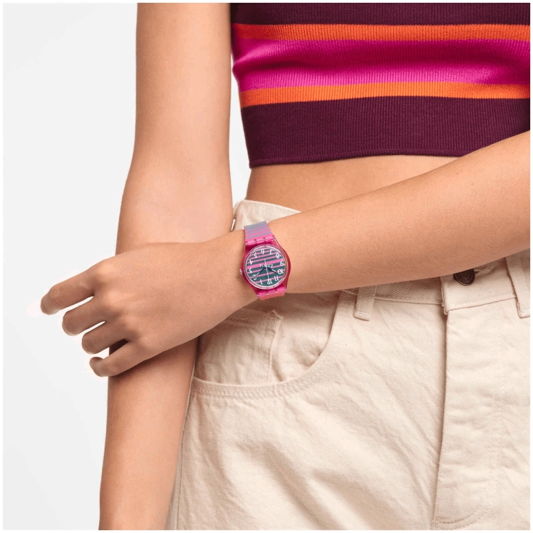 Swatch,Originals 34mm,34mm,Bio-sourced,Green,Pink,Quartz,Sapphire,Crystal Glass,Round,SO28P105
