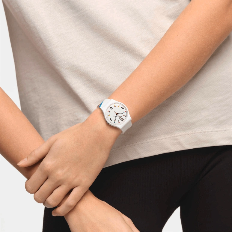 Swatch,Other 34mm,34mm,Bio-sourced,White,Quartz,Sapphire,Round,SO28W700